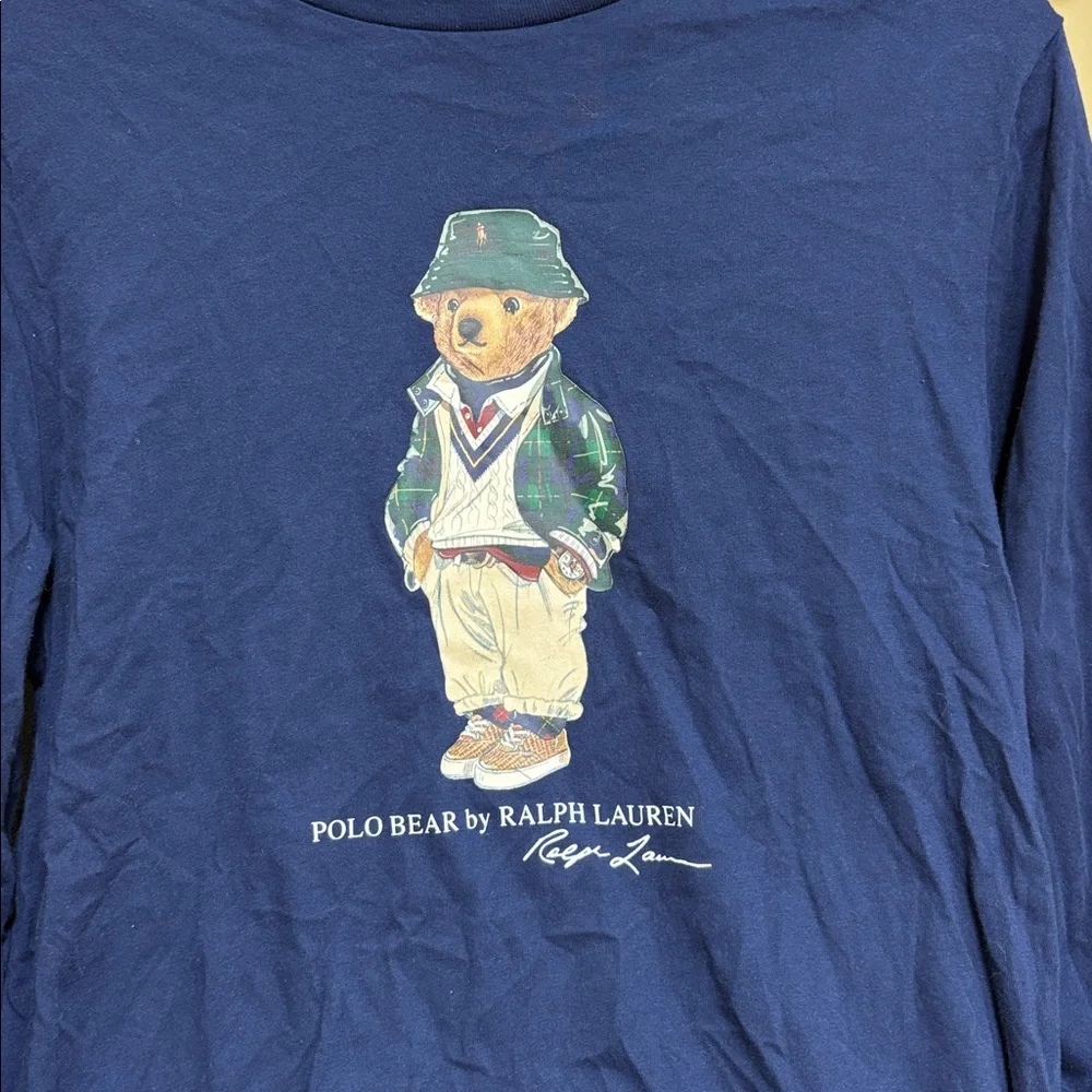 Ralph Lauren Kids Long Sleeve Classic Navy‎ Polo Bear Tee SZ XL 18-20